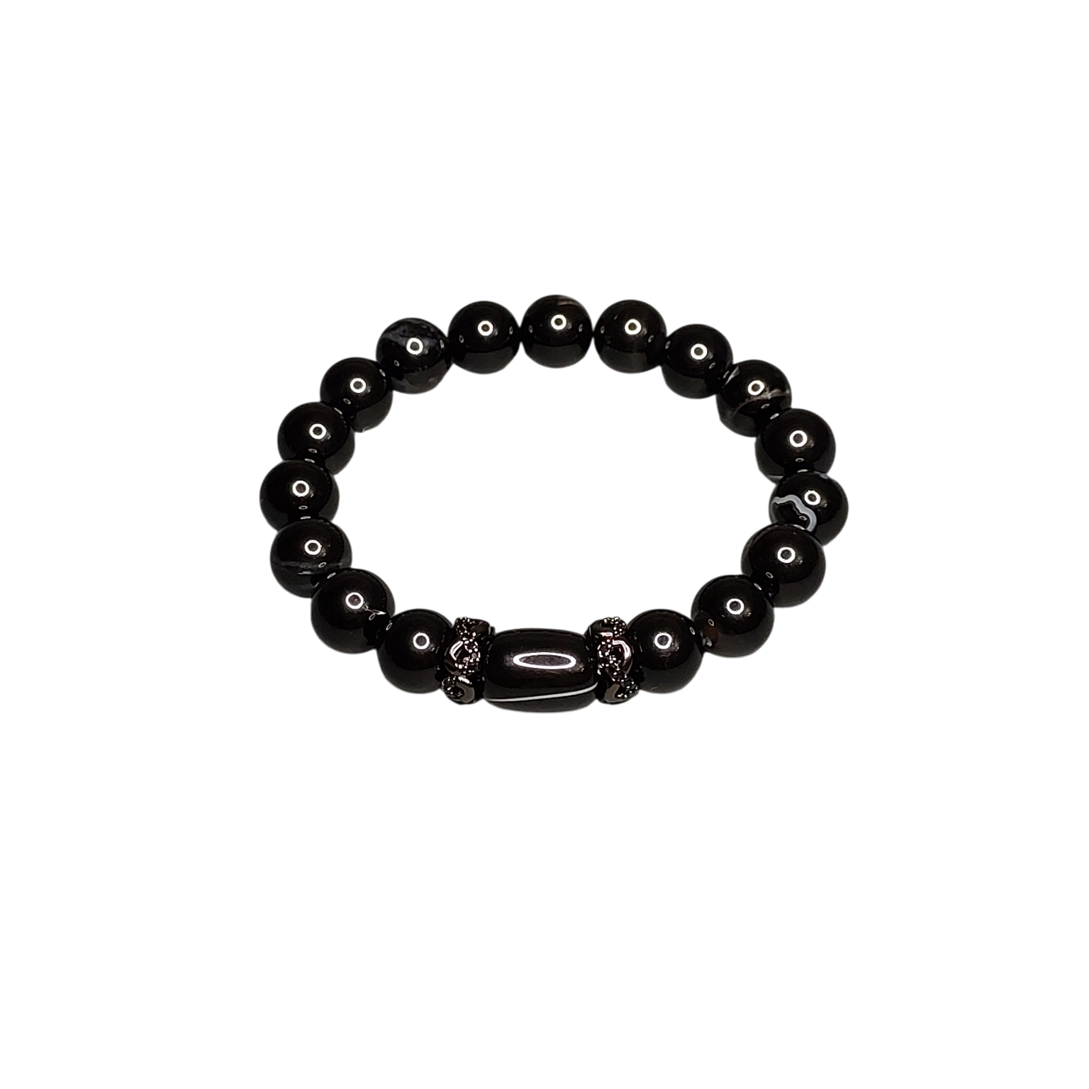 Браслет із чорного агату з фурнітурою MILANO LUX