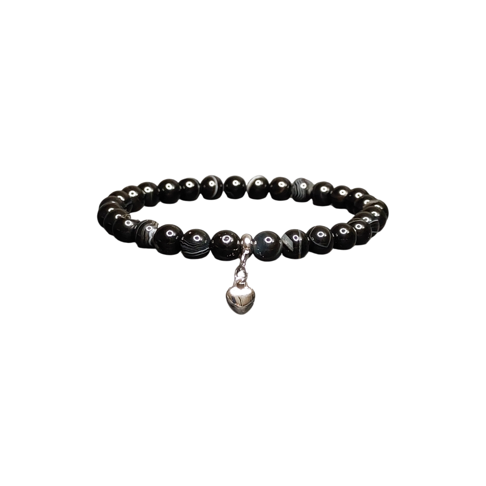 Браслет із чорного агату з підвіскою серце